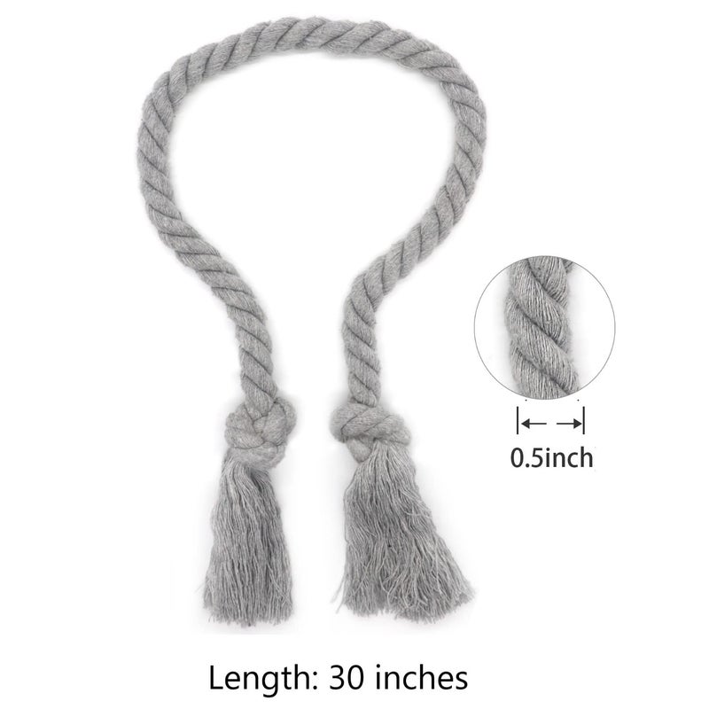 Yteseery 4 Pack Curtain Ties Rope, Outdoor Curtain Tiebacks, Natural Cotton Curtain Holders, Village Rustic Farmhouse Curtain Holdbacks, Nautical Curtain TieBacks for Patio Pergola Drapes, Grey - Image 3